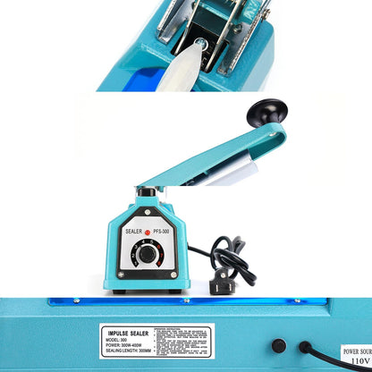 Sealer Pro, Patented 12inch Impulse Heat Bag Sealer, 7mm Sealing Width Poly Bag Seal Machine, 2 Replacement Kits 2 Fuses Included, Blue