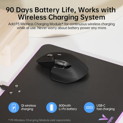 Rapoo MT760Mini Bluetooth Wireless Mouse - Bluetooth 5.0 and 2.4GHz Multi-Mode Connection, Support 4 Devices, M+ Cross Computer Technology, 11 Programmable Buttons, Matte Black