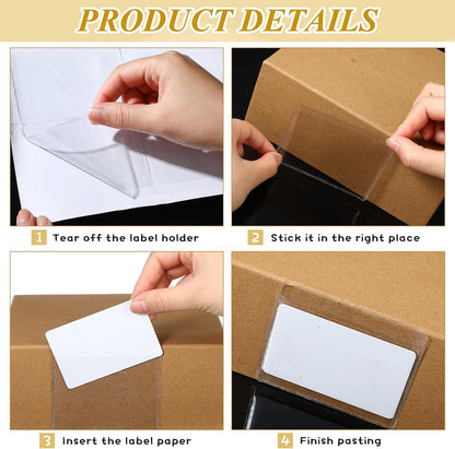 Jeyiour 100 Pcs Label Holders Adhesive Nameplate Pockets Storage Bin Labels Index Card Holder Shelf Plastic Peel Stick for Classroom Supermarket Bookshelf Library Student Box Drawer (3.6 x 2.9 Inch)