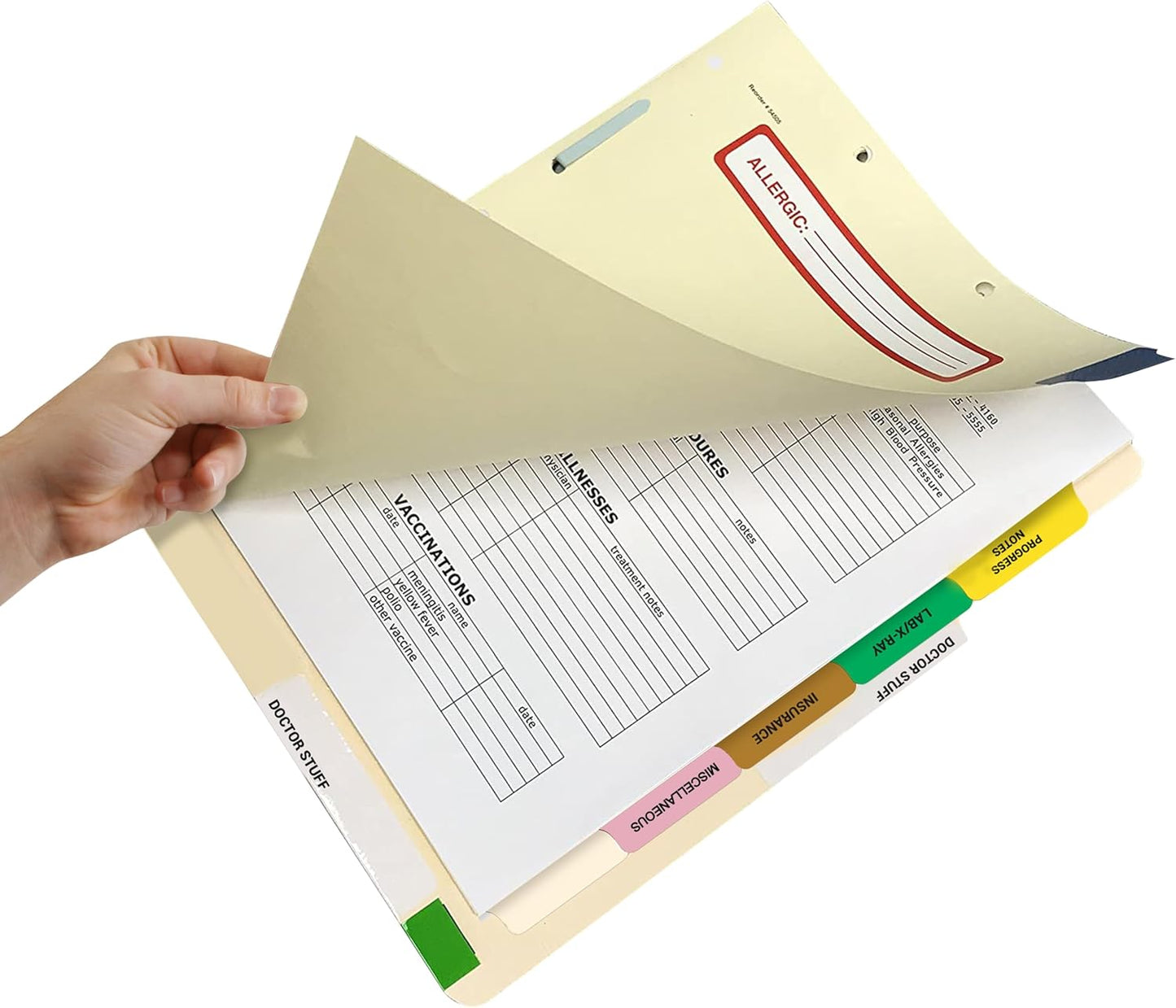 Doctor Stuff - Stock Medical Chart Dividers, 65 Sets of 6 Popular Healthcare Index Tabs, Side Tab, 9" x 11", File Folder Organizer for Nursing Patient Charts and Medical Records