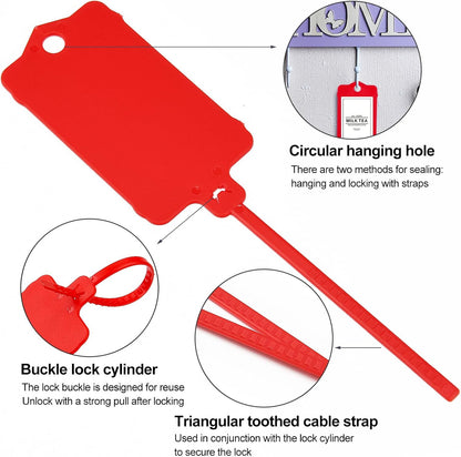 100pcs Blank Plastic Tags for Labeling Reusable Hanging Tags Ties Key Tag Storage Labels Waterproof Plastic Mark Label Writable Hang Sign with One Marker Pen (Red)