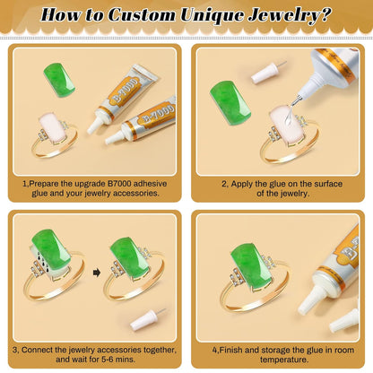 B7000 Glue Clear Adhesive, Jewelry Bead B-7000 Glue Semi Fluid Adhesive Glue High Viscosity with Precise Tips for Rhinestones Fabric, Glass, Jewelry Making, DIY Art Crafts, Leather, Toys (2x25ML)