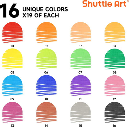 Shuttle Art 304 Pack Washable Markers, 16 Assorted Colors Broad Line Conical Tip Large Markers Bulk with a Box, Bonus Caps, Home Classroom School Supplies for Toddlers Kids Adults Students Teachers