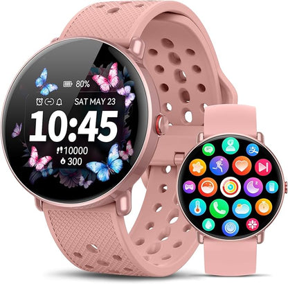 Smart Watch for Women Men, for Android iOS with Sleep & Calorie Monitor, Pedometer Fitness Tracker, Bluetooth Call, IP68 Waterproof, 112+ Sport Modes Round Face Smartwatch (Casual, Pink, 1.39)