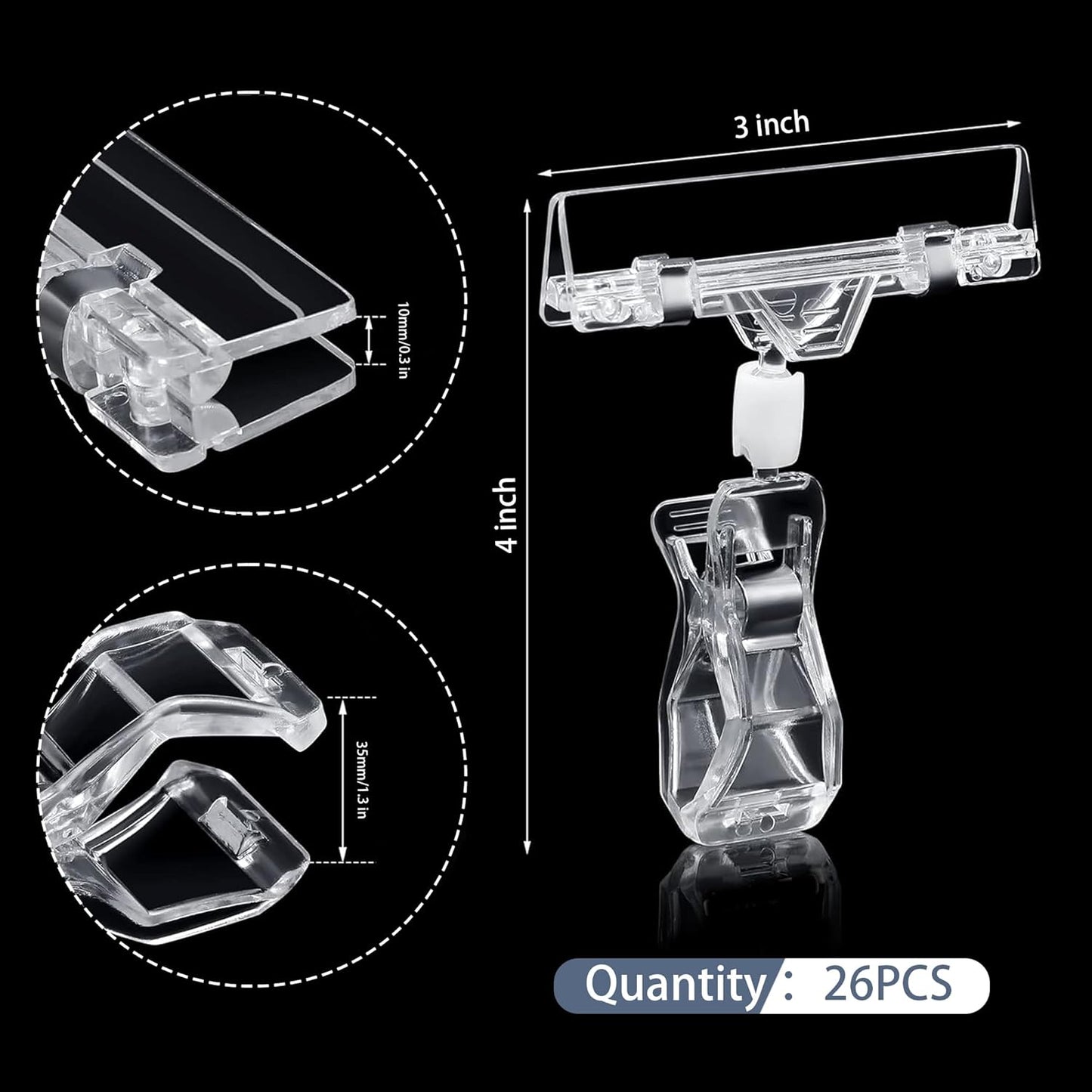 Mlici Sign Clip Holder for Display, 26 Pieces Merchandise Clothing Rack Signs for Retail, Clip on Clear Sign Holder for Label, Basket, Business Cards