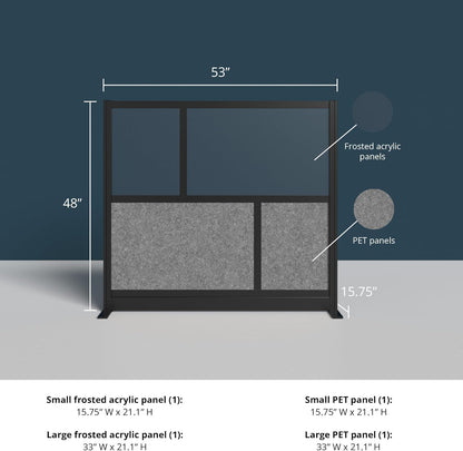Stand Up Desk Store Expanse Modular Wall | 53'' x 48'' Wall | Expandable Partition Room Divider with Rearrangeable Frosted Acrylic & Sound Absorbent Panels (Black Frame)