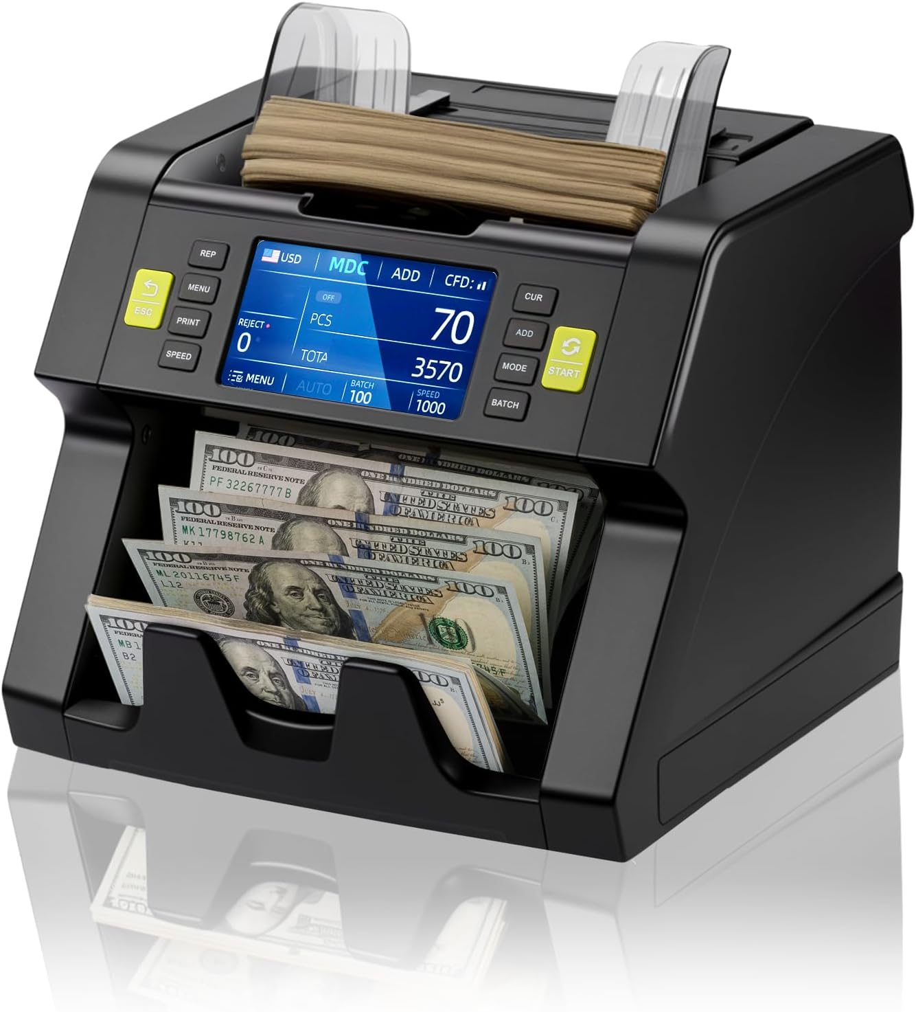 MUNBYN IMC21 Money Counter Machine Mixed Denomination, CIS/UV/IR/MG/MT Counterfeit Detection, Touch Screen, USD, MXN, LBP, CAD Cash Counter for Business, Printer Compatible Bill Counter, 2Y Protect