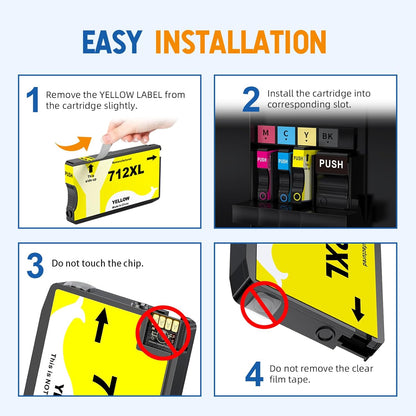 712XL 712 Ink Cartridge Remanufactured Combo 4 Pack Replacement for HP 712XL 712 712 XL Ink Cartridge to Use for DesignJet T650 T250 T230 T630 T210 Studio Plotter Printer (BK/C/M/Y, 4 Pack)