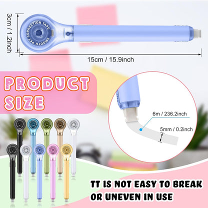 10 Pack Correction Tape Pen Correctional Ink Tape Push Pull Protective, Easy to Use Applicator for School Office Supplies, 0.2 x 236 Inch(Multicolor Color)