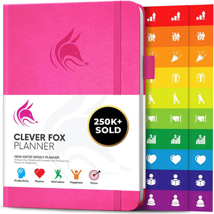 Clever Fox Planner – Undated Weekly & Monthly Planner for Productivity, Time Management & Goals – Organizer Journal – A5 (Hot Pink)