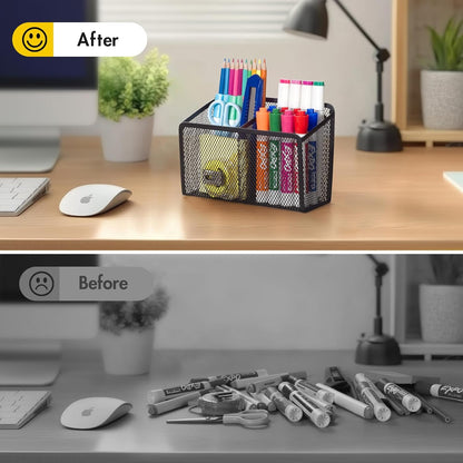 BEYGORM Magnetic Dry Erase Marker Holder for Whiteboard, Mesh Pen & Pencil Holder for Refrigerator, Strong Magnetic Basket for School Locker, Office & Classroom Organizer (Black, 1-Pack)