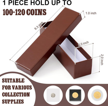 Teling 8 Pcs Coin Storage Box 2x2inch Flip Holders Collectors Coin Supplies Holders for Cents Collection Cardboard (Brown)