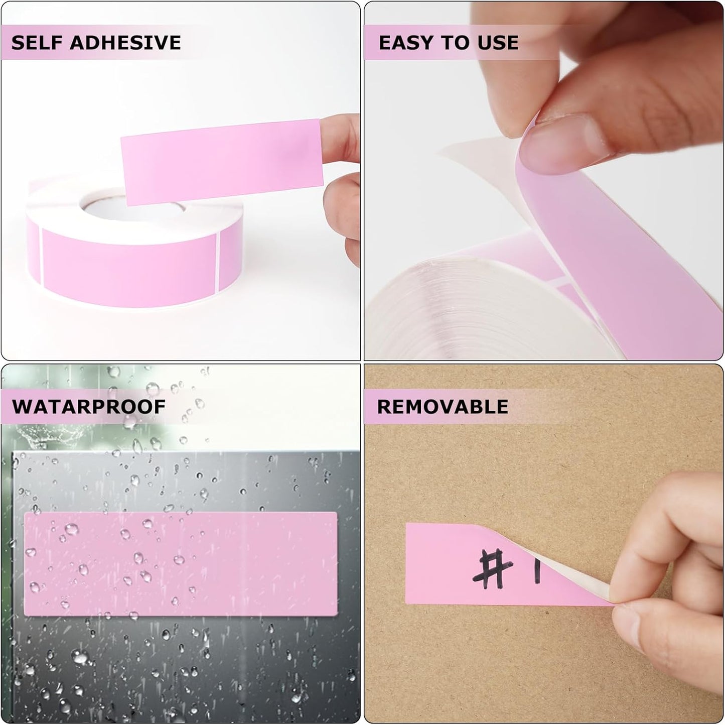 Pink Rectangle Stickers 3 x 1 Inch Color Coding Labels Vinyl Roll Self-Adhesive Waterproof Removable 500 PCS