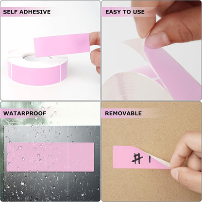 Pink Rectangle Stickers 3 x 1 Inch Color Coding Labels Vinyl Roll Self-Adhesive Waterproof Removable 500 PCS