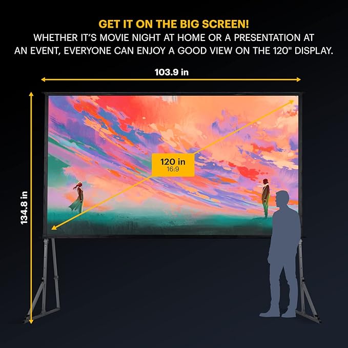 Kodak 120” Dual Projector Screen w/Stand | Fast Fold Gray Front & Rear Projection Backdrop for Outdoor & Indoor Movies with Tripod, Outdoor Stability Kit, & Black Storage Carry Case