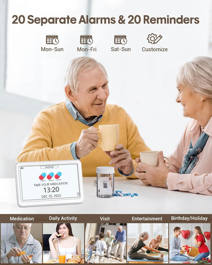 Digital Clock with Date and Day of Week, Dementia Clocks Battery Operated Alarm Clock with 20 Alarms and Medicine Reminders, 7" Large Display Rechargeable Desk Clock for Elderly Seniors Alzheimers