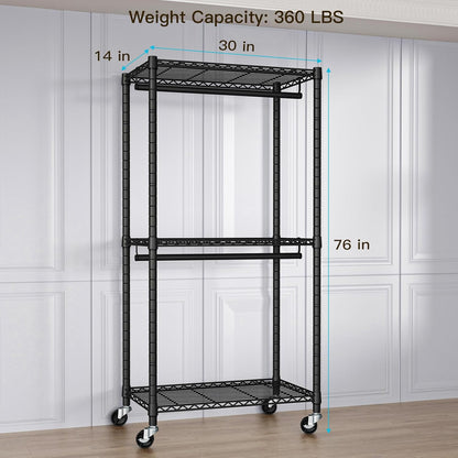 Heavy-Duty Portable Closet, 30"W x 14"D x 76"H, Black, Carbon Steel