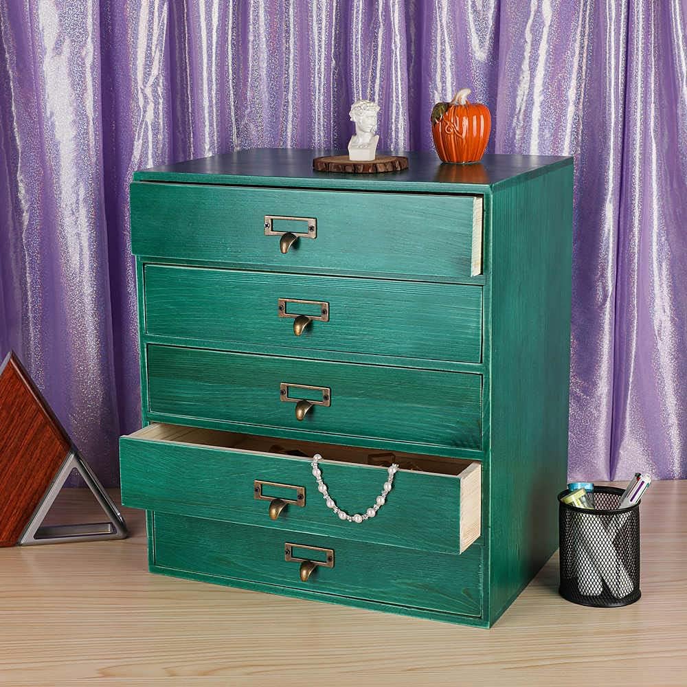 Desktop Drawer Organizer - Large Wooden Drawers Vintage Box with Drawers Paper Storage File Folder Organizer Library Card Catalog Cabinet (L-GREEN)