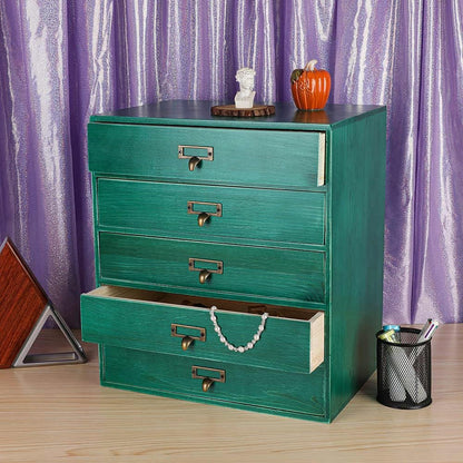 Desktop Drawer Organizer - Large Wooden Drawers Vintage Box with Drawers Paper Storage File Folder Organizer Library Card Catalog Cabinet (L-GREEN)