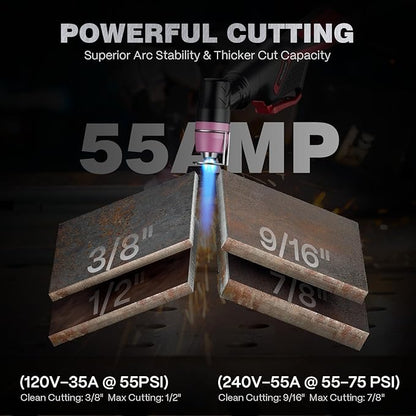 ARCCAPTAIN iControl CUT55 Prolux Plasma Cutter Machine, [APP Control] 55 Amp Non-Touch Pilot Arc, 120V/240V, Upgraded LED Display, Expanded Metal, Rust Removal, Air Pressure Detection for Home DIY