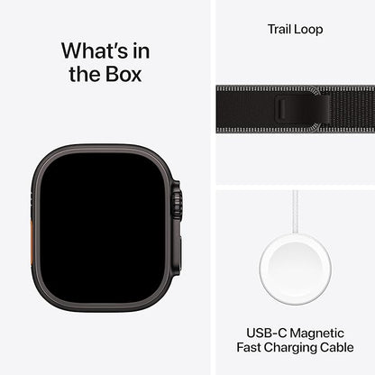 Apple Watch Ultra 3 [GPS + Cellular 49mm] Running & Multisport Smartwatch w/ Rugged Titanium Case w/ Black/Charcoal Trail Loop - S/M w/ AppleCare+ (2 years)