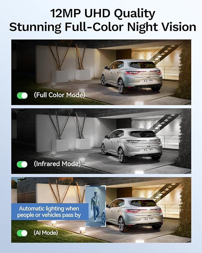 LongPlus 12MP Wired Home Security Camera System, 4pcs 12 Megapixel UHD PoE Surveillance Cameras, Person Vehicle Detection, Spotlight Color Night Vision, 8CH NVR with 2TB HDD, LP12ME84B1