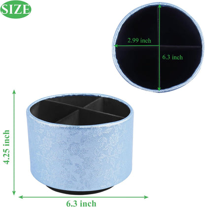 lizimandu Round Leather Art Supply Organizer,Remote Control Holder,360 Degree Spinning,Multi-Functional Pencil Holder,4 Compartments Desktop Stationary Organizer(1-Liuli Blue)