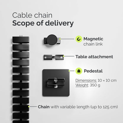 VALU Cable Management Spine – 49 Inch Cable Organizer for Standing & Fixed Desks – Sturdy & Flexible with Magnetic Link – Cord Management System Under Desk with Steel Base & Non-Slip Pads