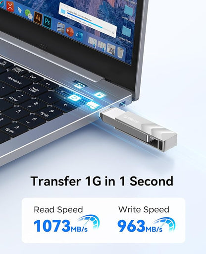 ORICO 2TB Portable Solid State Drive, 1050MB/s Dual-Port Rotating Metal External SSD with 90° Click-Stop, Reliable Storage for iPhone 17, 16 Series, Type-C Smartphone, Mac, Audio, Vehicle - A101