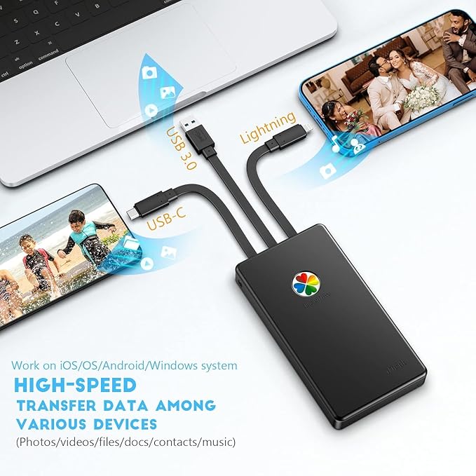 iDiskk App-le Certified 1TB External Hard Drive for iPhone 15/16, iPad & MacBook Backup Photos, Videos, Music & Docs Compatible with iOS & Android Portable Storage for All Your Digital Files