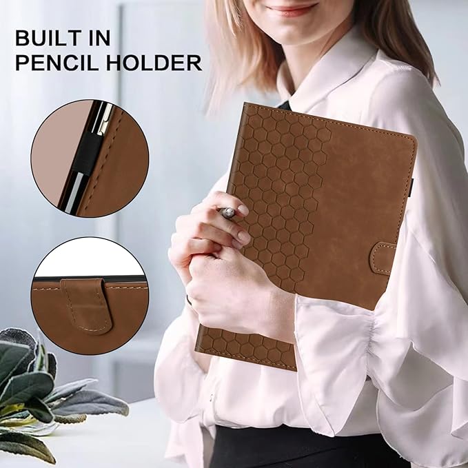 Case for Samsung Galaxy Tab S10 Plus 2024/ S9 FE Plus 5G 12.4 Inch 2023, Multi-Angle Viewing Smart Stand with Pocket Auto Wake/Sleep PU Leather Tablet Cases Flip Folio Cover Brown