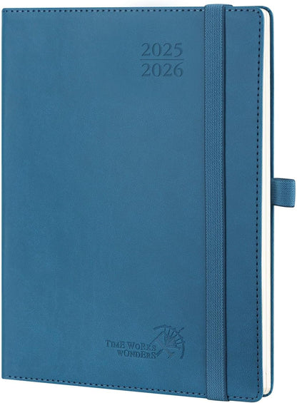 POPRUN Planner 2025-2026 (Medium - 6.5'' x 8.5'') Academic Weekly Calendar (July 2025 - June 2026) with Hourly Time Slots, Monthly Tabs, 100GSM Thick Papers, Leather Soft Cover - Night Sky Blue