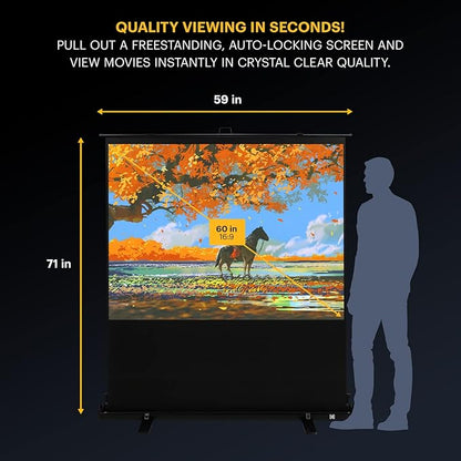 Kodak Portable Projector Screen | 60” Indoor & Outdoor 16:9 Video Projection Surface & Stand with Carry Handle | 1080p, 4K/8K UHD, 3D & HDR Ready | Fast Setup for Movies, Office Presentations & More