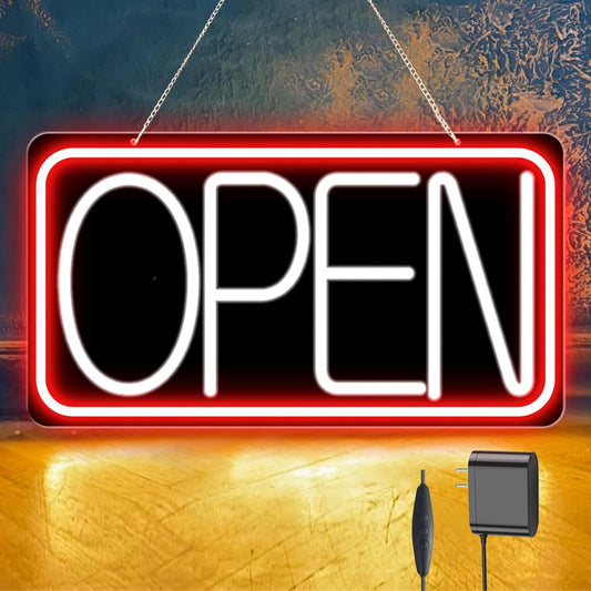 Led Neon Open Signs for Business,16.5"X 9" Ultra Bright Open Signs, Powered by 12V/2A AC Adapter, 6 Levels Adjustable Bright Led Neon Open Sign for Bar Salon Coffee Stores Club Hotel (Black Backplate)
