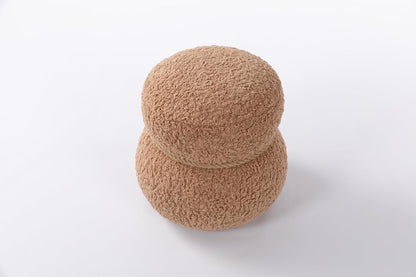 MEETAKING Small Round Foot Stool, Teddy Fabric Footrest Ottoman Stool with Non-Skid Legs, Modern Footstools Step for Couch, Desk, Office, Living Room (Light Brown)