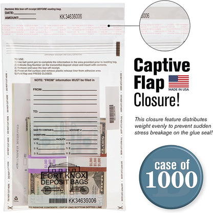 BankSupplies Ultima Value Clear Deposit Bags | 9W x 12H | Pack of 1000 | Transit, Transfer, Valuables | Tamper Evident Tape | Captive Flap Closure | Security Deposit Bag