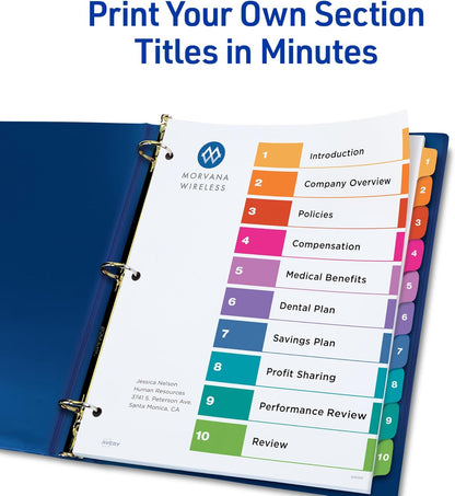 Avery Dividers for 3 Ring Binders, 10 Tabs per Set, Customizable Table of Contents, Multicolor Tabs, Great for Organizing Reports, Projects, and More (3 Sets of 11072)