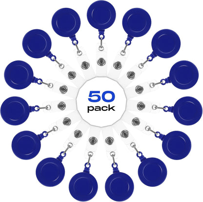 Zonon 50 Pieces Retractable Badge Holder Reels with Swivel Alligator Clip, ID Card Holder Name Badge Reel Clips for Students Teachers Office Workers (Navy Blue)