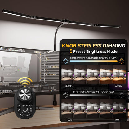 Adjustable LED Desk Lamp – Stepless Dimming & Color Temp Remote Control, Eye-Caring 4 Large Bright Light Souce for Home Office, Gooseneck, Clamp Base, 5 Lighting Modes for Reading, Computer, DIY