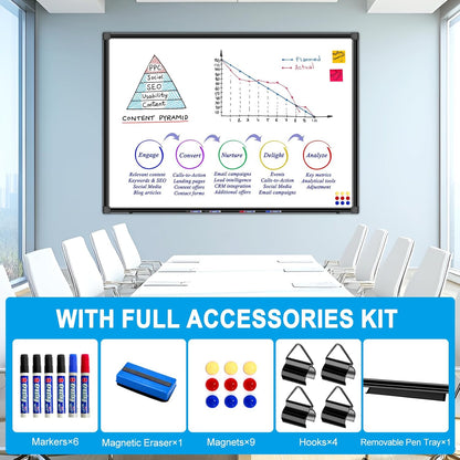 H-Qprobd 48"x30" Magnetic White Board Dry Erase Wall Mount Whiteboard - Office Home Classrooms White Board Hanging Writing Board with Black Aluminum Frame