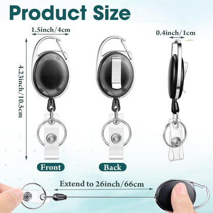 Honoson 30 Pcs Heavy Duty Retractable Badge Reels Batch ID Badge Holder Retractable Clip Bulk Key Holder with Ring for Office Worker Employee, Doctor Nurse Gifts (Transparent Black)
