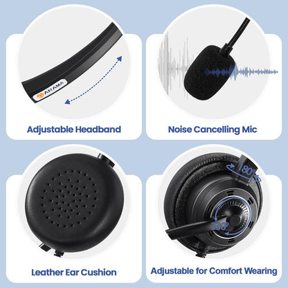 Arama USB Headset with Microphone for PC Laptop, On-Ear Wired Computer Headset with Noise Cancelling Mic & in-line Control for Home Office Call Center Online Class Skype Zoom（A202USB）