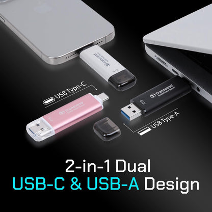 Transcend 128GB External SSD, Up to 1,050MB/s, Dual USB Flash Drive for iPhone&iPad&Mac, Windows&Android, Tablet&PC, Smart TV, USB 3.2 Gen 2 Thumb Drive Photo Stick, 2-in-1 Type C &Type A Memory Stick