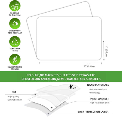 SVNOOC Reusables Labels for Storage Bins 4x6 in, Sticks Securely and Removes Cleanly, Multi-Use Dry Erase Stickers for Whiteboard/Desk/Refrigerator/Home/Office/Classroom (6 Pack), Dry Erase Sheets