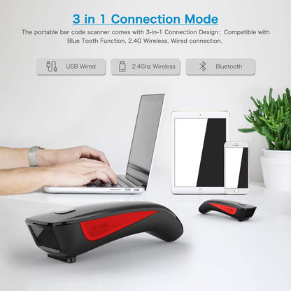 NETUM Bluetooth Mini 2D Barcode Scanner, 3-in-1 Pocket Automatic Wireless QR Bar Code Scanning Work with Windows, Android, iOS, Tablets or Computers - C990