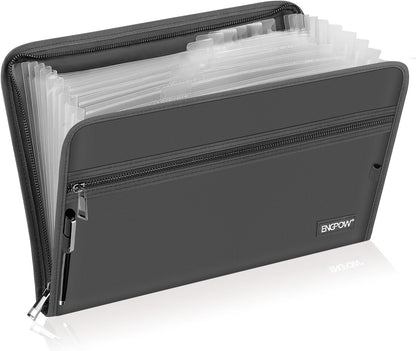 ENGPOW Accordion File Organizer,Fireproof 13 Pockets Expanding File Folder,Document Organizer Folder with Zipper＆Labels,Portable Home Travel Safe Storage for Letter A4 Files and More,Gray