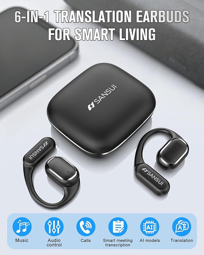 SANSUI AI Translation Earbuds Real Time,6-in-1 Bluetooth 6.0 Language Translator Earbuds,Audifonos Traductores Inglés Español,Translate Ear Buds with 42H Playtime for Travel,Business and Learning