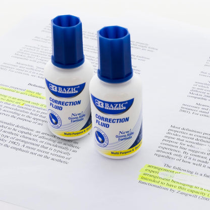 BAZIC Correction Fluid (0.7 oz / 20 ml), Soft Bristle Brush Applicator, Instant Corrections Pen White Out Wipe Out Liquid (2/Pack), 1-Pack