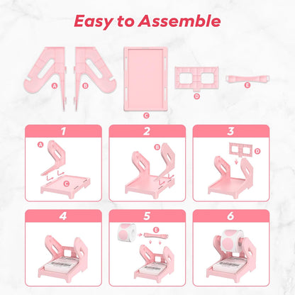 PONNOR Label Holder Thermal Label Holder for Rolls and Fanfold Labels Shipping Label Stand Desktop Printer DIY Accessory Supplies for Home, Office (Pink)