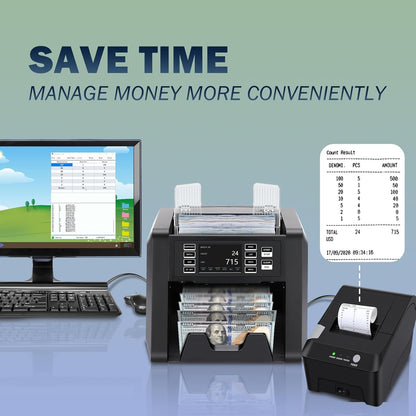 N70A Business Grade Money Counter Machine with 2CIS/UV/MG/IR Counterfeit Detection, Serial Number Reading,Mixed Denomination,Bill Counter High Speed for Store, Small Business, Office